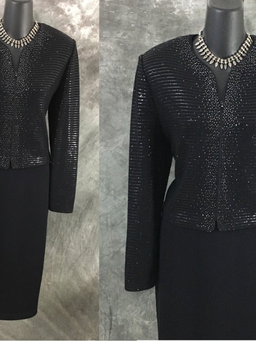 BEAUTIFUL St John evening black rhinestones embellished skirt suit size 4